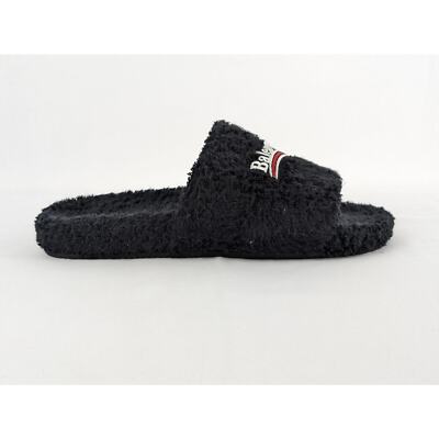 Pre-owned Balenciaga Soft Towel Material Furry Slide In Black/white/red / Q.2 Size 44
