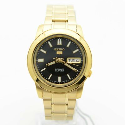 Pre-owned Seiko 5 Snkk22k1 Automatic Gold-tone Stainless Steel Black Analog Men's Watch