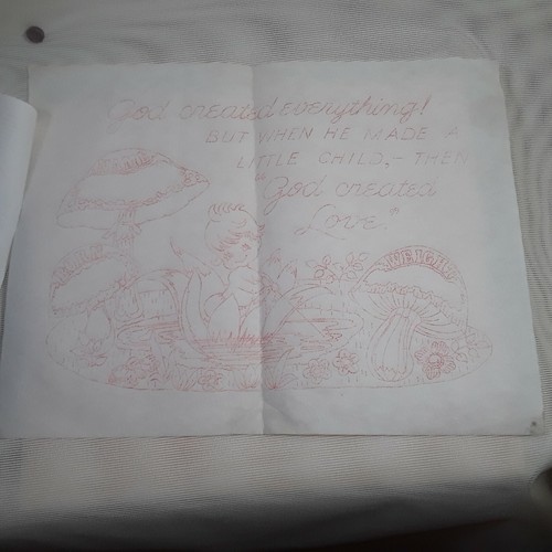 Vintage Tri Chem Pattern Fabric 3032 Baby Birth Certificate Record Mushrooms