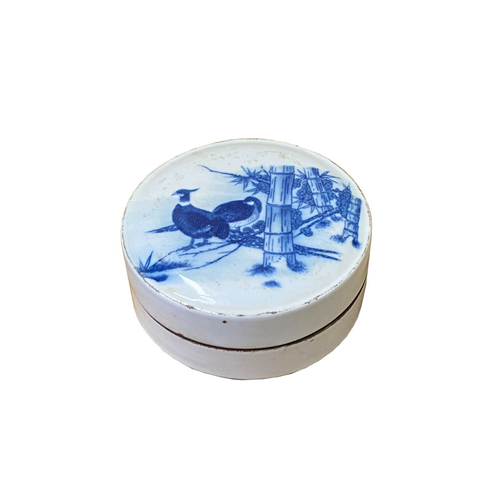Chinese Blue White Porcelain Water Ducks Graphic Round Box Display ws2018S Chinese Blue White Porcelain Water Ducks Graphic Round Box Display ws2018S