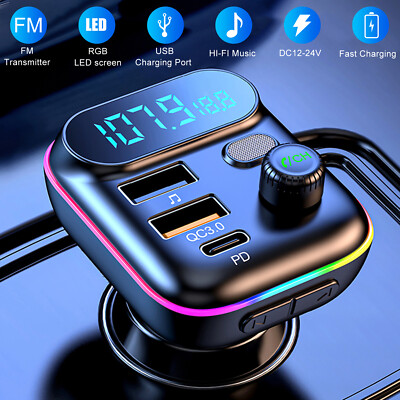Car Bluetooth Adapter FM Transmitter USB PD Charger MP3 Player Hands Free Radio