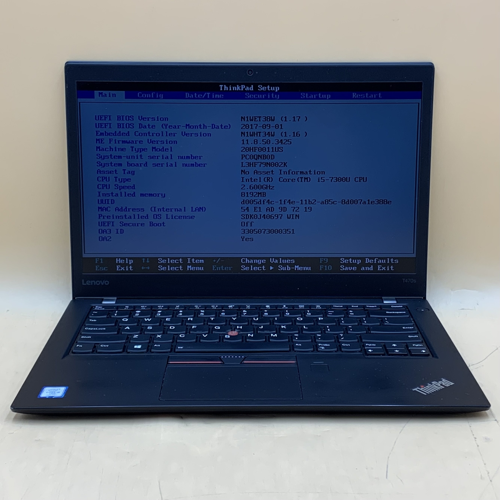 Lenovo ThinkPad T470s 20HF-0011US i5-7300U 2.4GHz 8GB RAM 256GB SSD NVMe ** - Picture 1 of 8