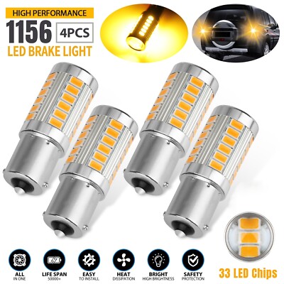 4Pcs 1156 BA15S LED Tail Brake Stop Backup Reverse Turn Signal Light Bulbs Amber