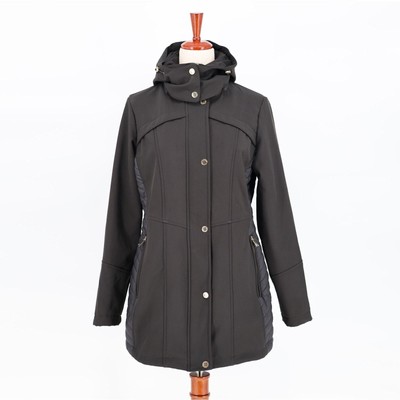 Gallery Women Black Water Resistant Soft-Shell Lightweight Hooded Jacket Size S