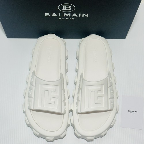 Pre-owned Balmain White Ari Men Rubber Slip On Slides Sandal Embossed Logo 43/ 10 Us