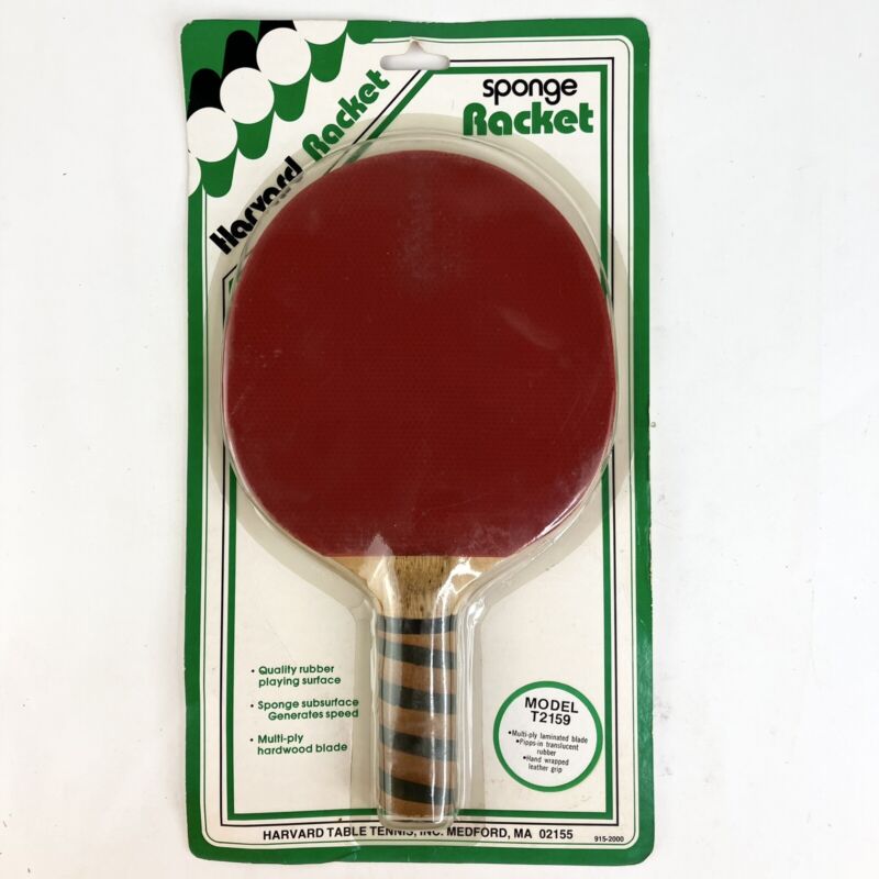 Harvard Sports Ping Pong Table Tennis Rubber Sponge Racket Leather Grip Vtg NOS