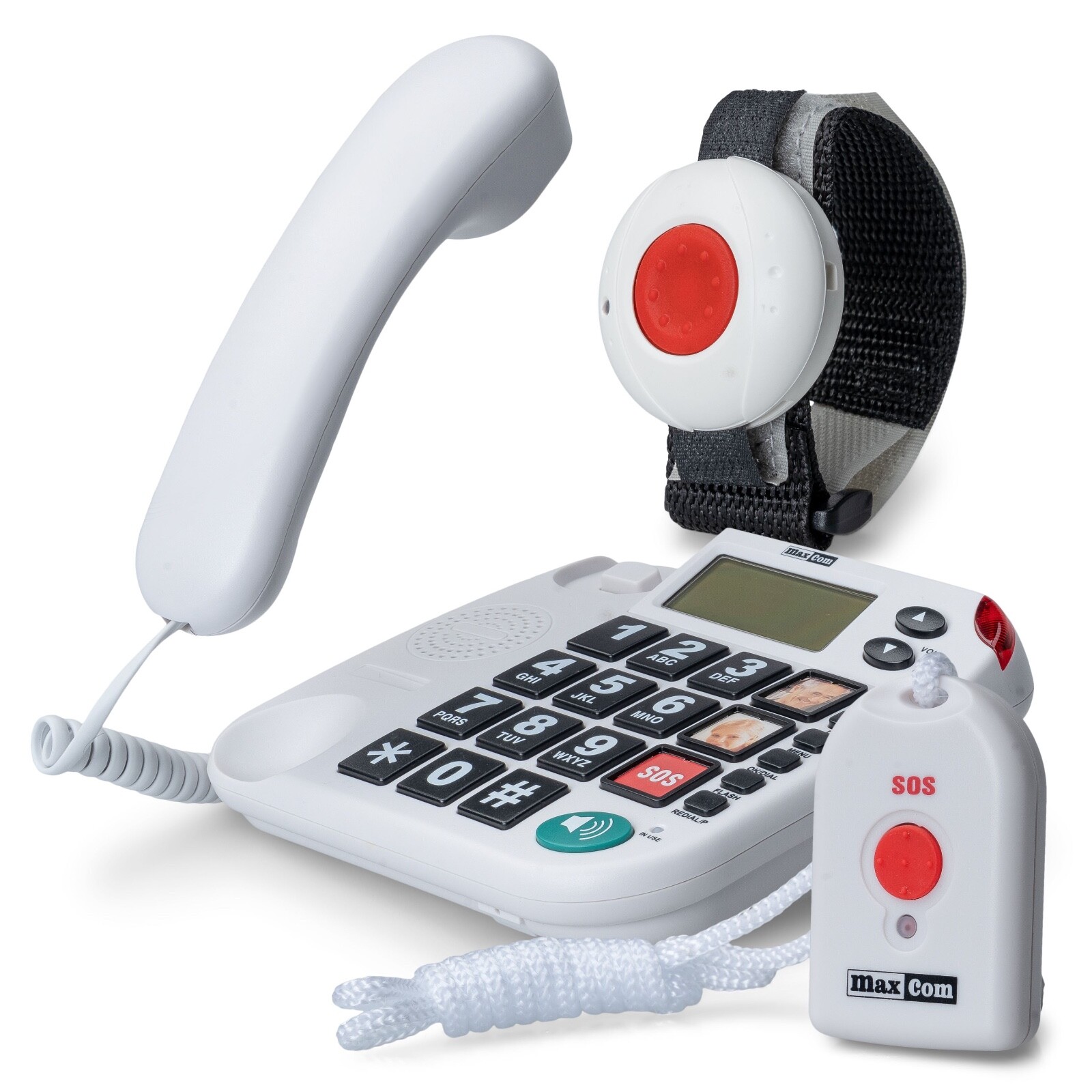 Maxcom KXSOS: Seniorentelefon mit Funk-Notruf-Sender, schnurgebunden