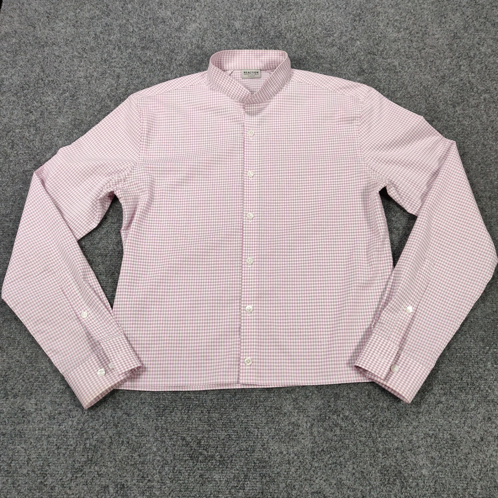 Kenneth Cole Reaction Dress Shirt Mens 14 1/2 Pink Button Up Slim Fit Plaid