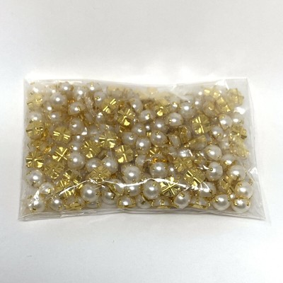8MM White Half Round Sew on Pearl Alloy Claw Flatback Bead Craft Garment 200 Ct