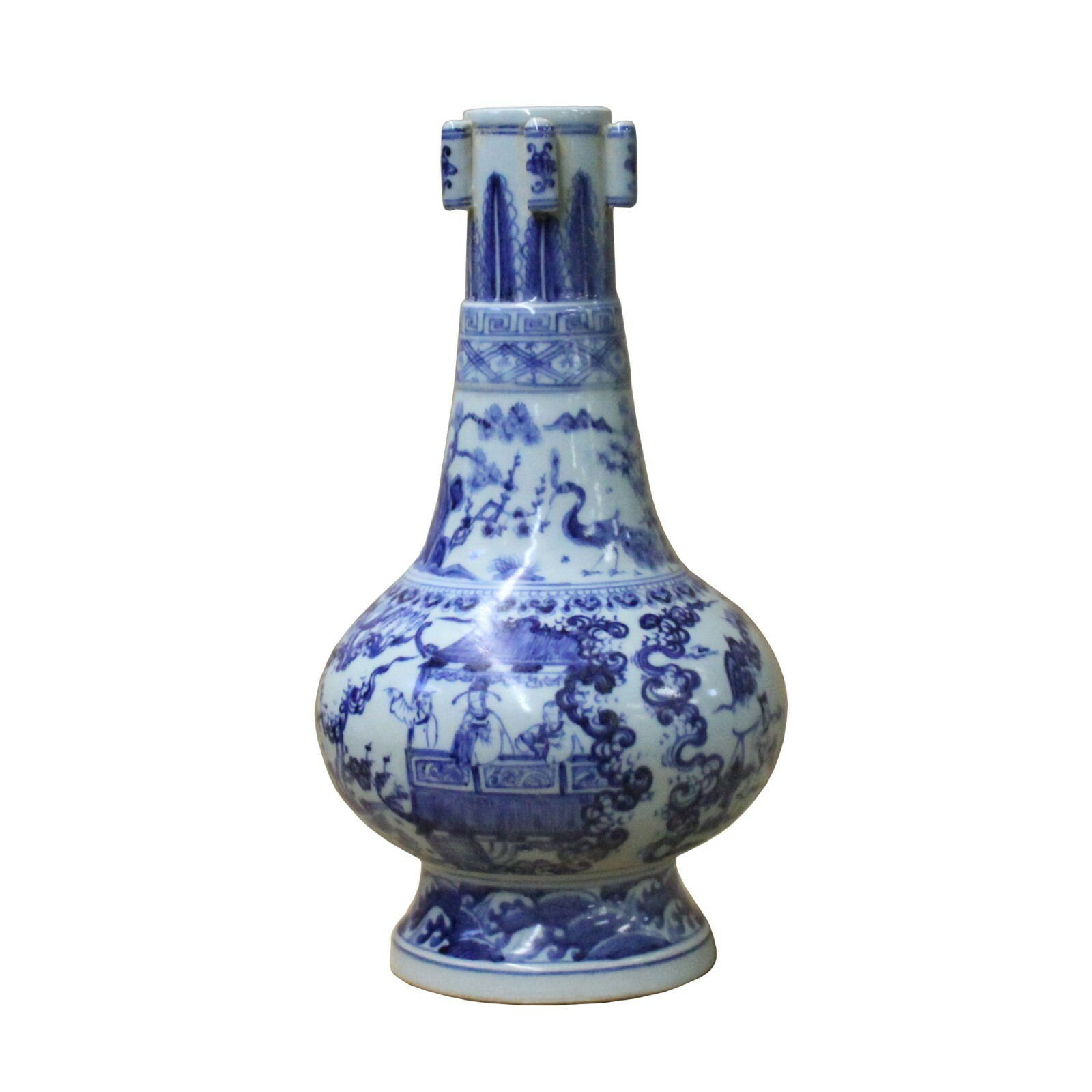 Chinese Blue White Porcelain Precise House Yard Scenery Vase ws730S Chinese Blue White Porcelain Precise House Yard Scenery Vase ws730S