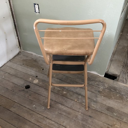Vintage Mid Century Cosco 2-Step Stool Chair Flip Up Original Seat Tan Nice!