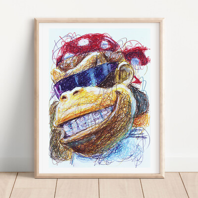 Funky Kong Ballpoint Pen Print, Donkey Kong Art Poster