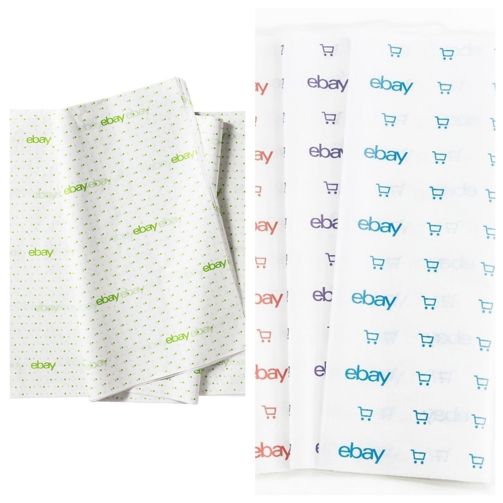 EBay-Branded Tissue Paper 20” x 30” Green Polka Dot, Blue Red Purple, & Holiday