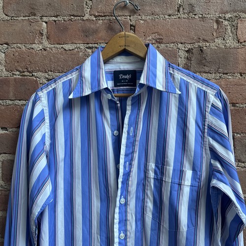 Drake's デニムシャツ 15-38 Drake's Men's Shirt, Sz 15/38, Multi- Stripe 100% Cotton