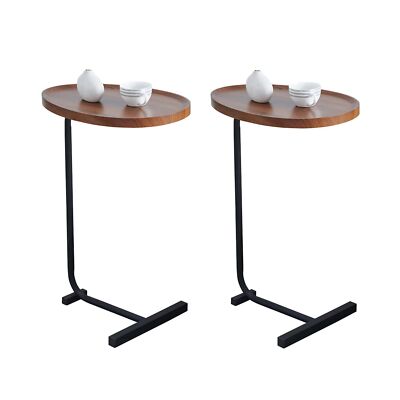 2-Piece Brown C-shaped Side Table for Small Spaces, Living R