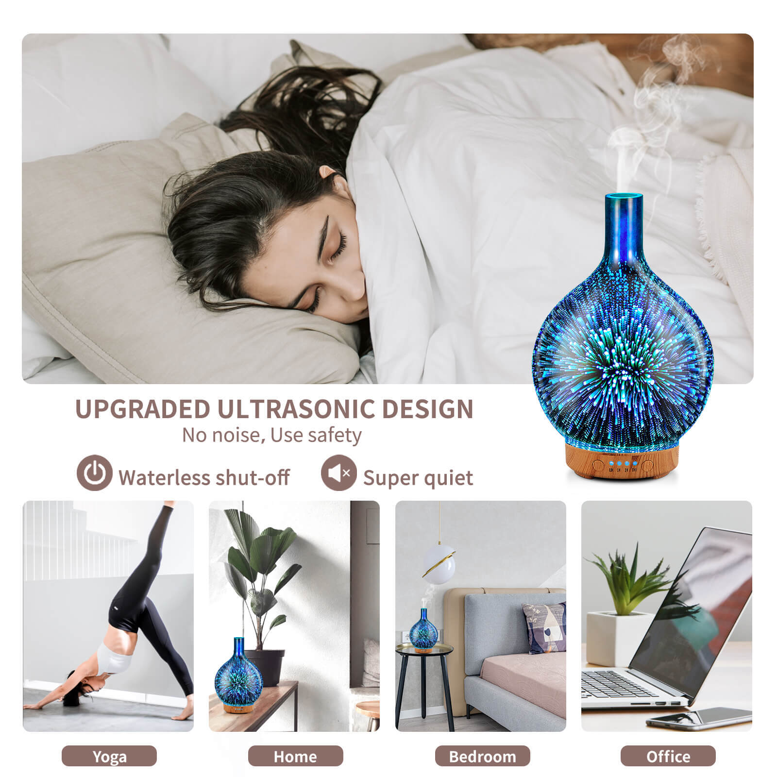 Porseme 100ml 3D Essential Oil Diffuser Ultrasonic Aromatherapy Humidifier 3Hrs