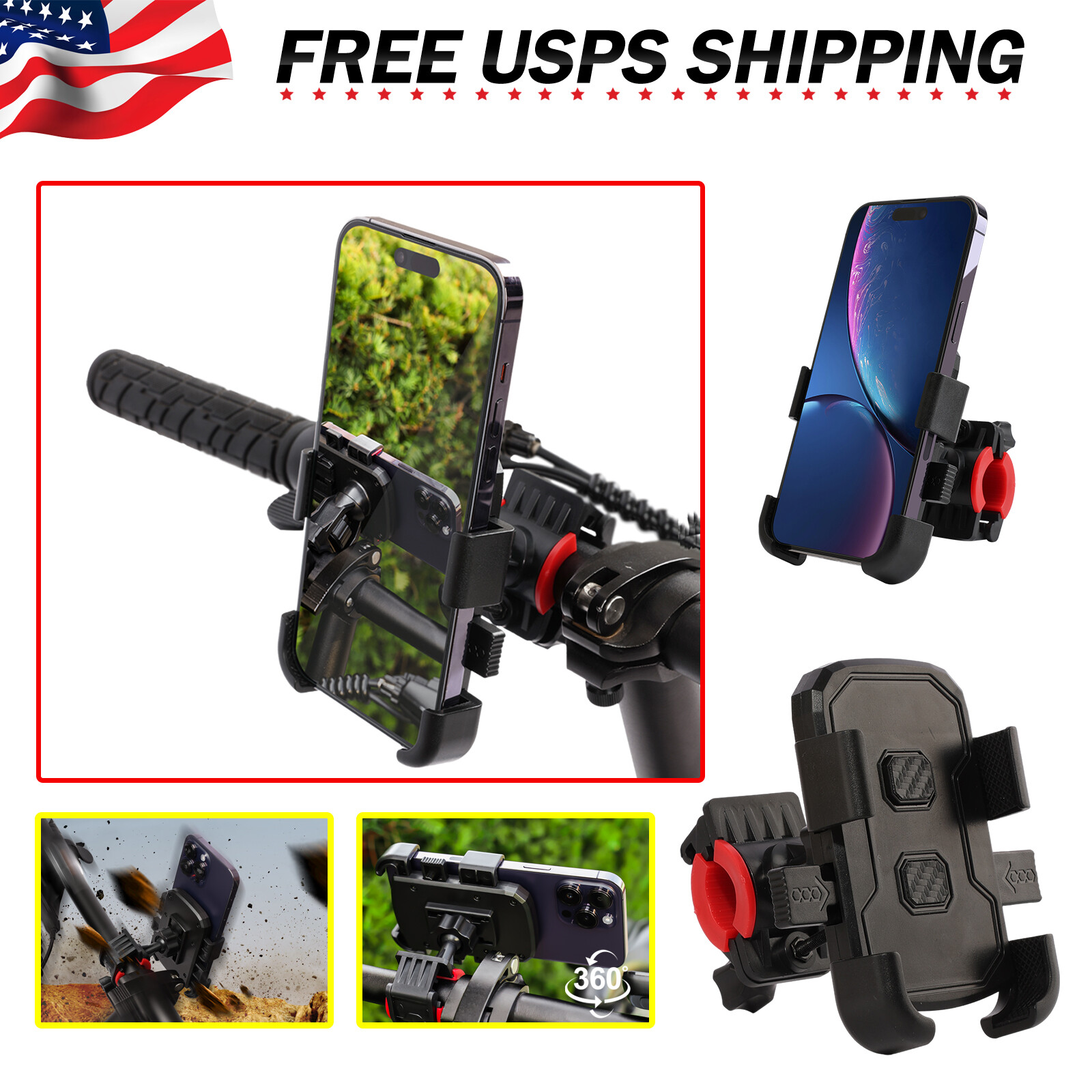 Bike Phone Mount 360° Rotation Phone Holder Fit for Bikes, Scooters, Strollers