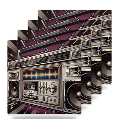 Boombox Coasters Set of 4 Ceramic Cork Back