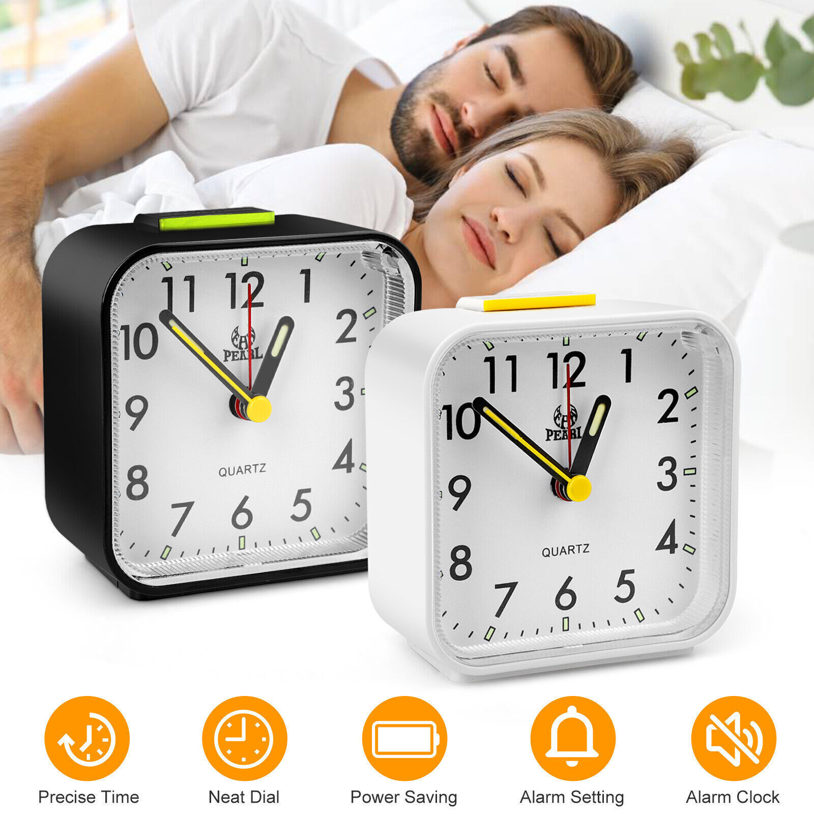 LED Desk Alarm Clock Nightlight Snooze Quiet No Ticking Batt