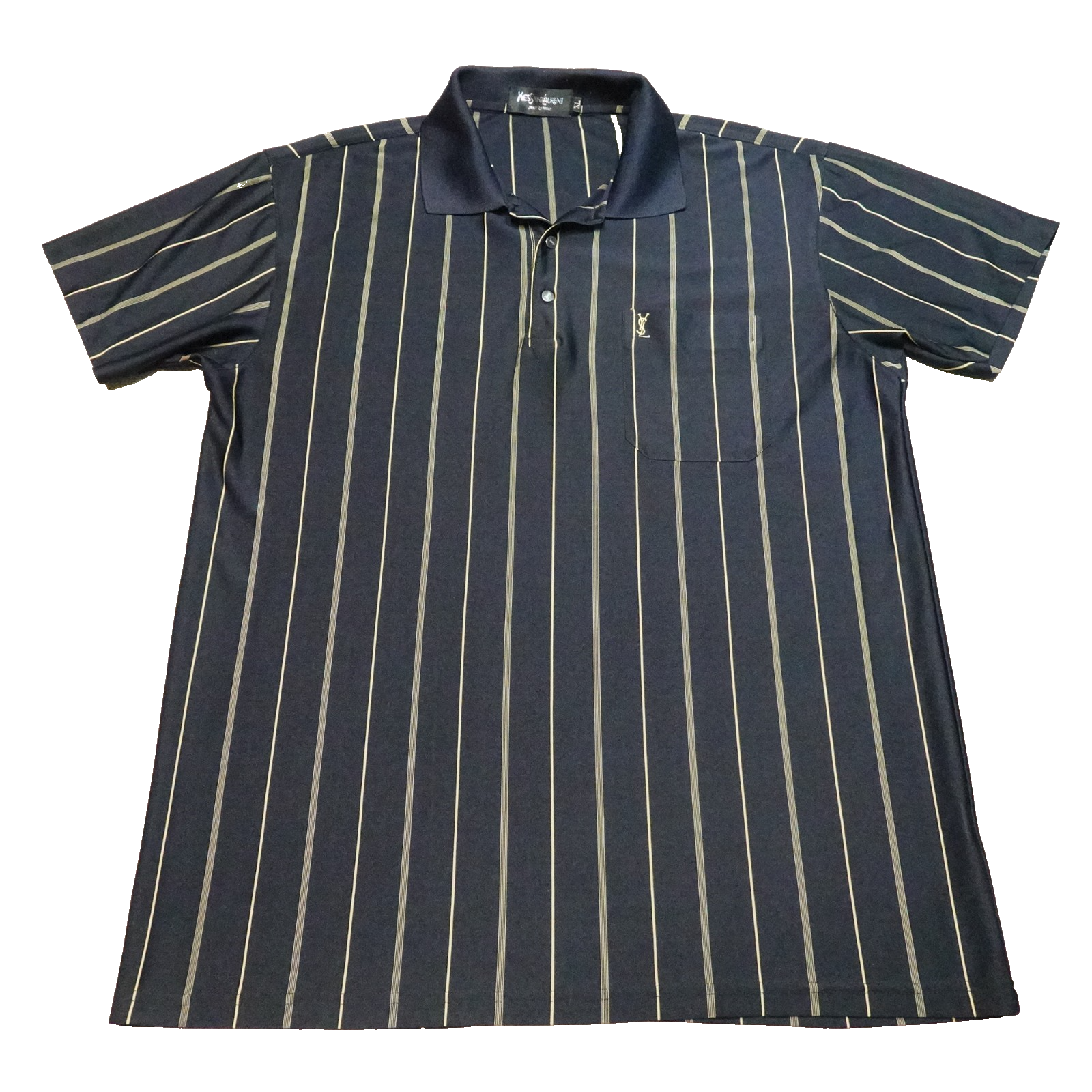 Yves Saint Laurent Polo Shirt Men's Size XL Navy Blue Gold Striped