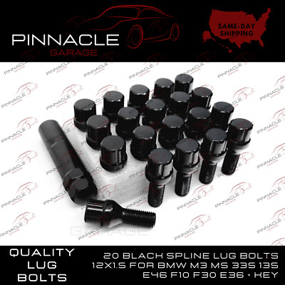 20 Black Spline Lug Bolts 12x1.5 For BMW M3 M5 335 135 E46 F10 F30 E36 + Key