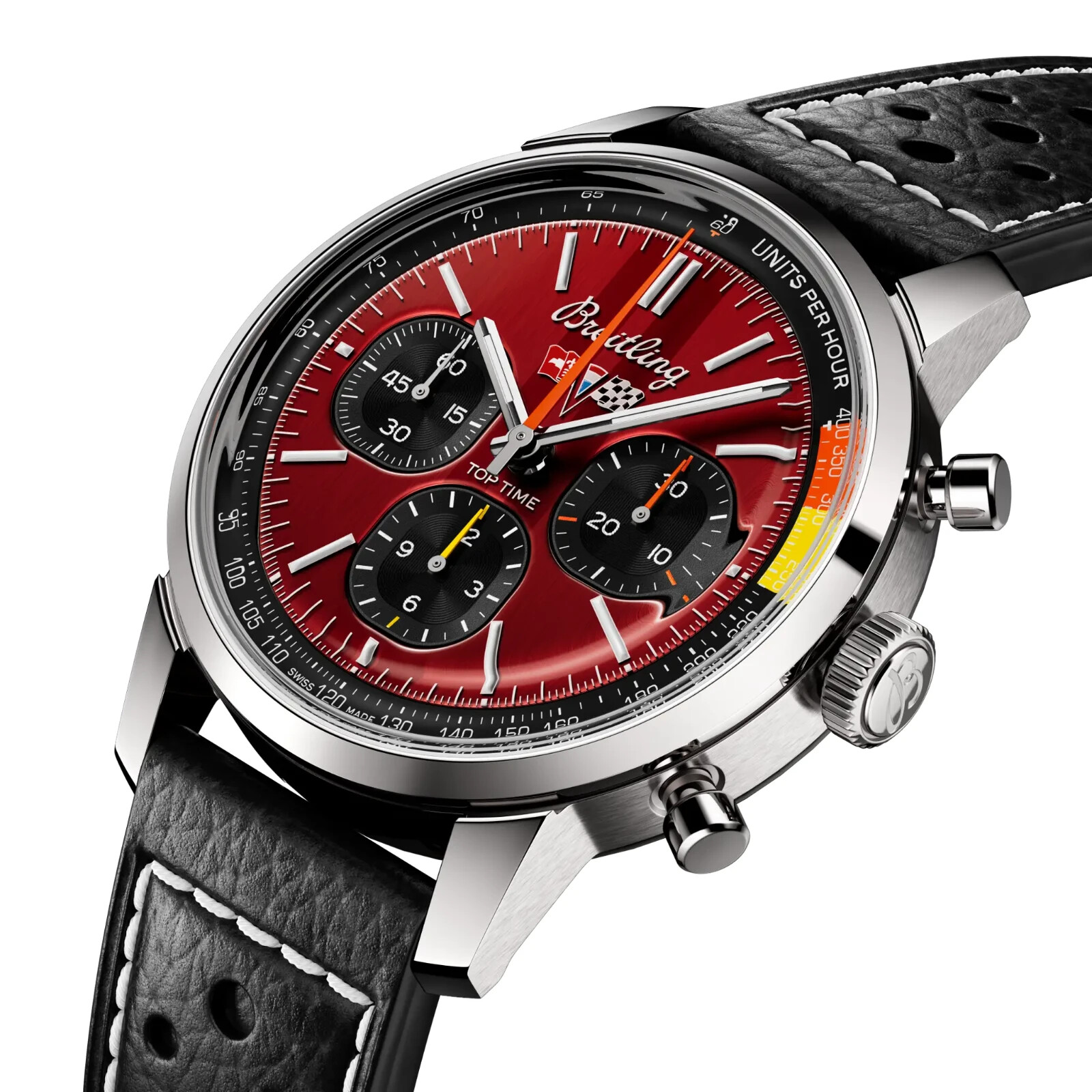 Pre-owned Breitling Top Time B01 Chevrolet Corvette Red Dial Leather Strap Ab01761a1k1x1