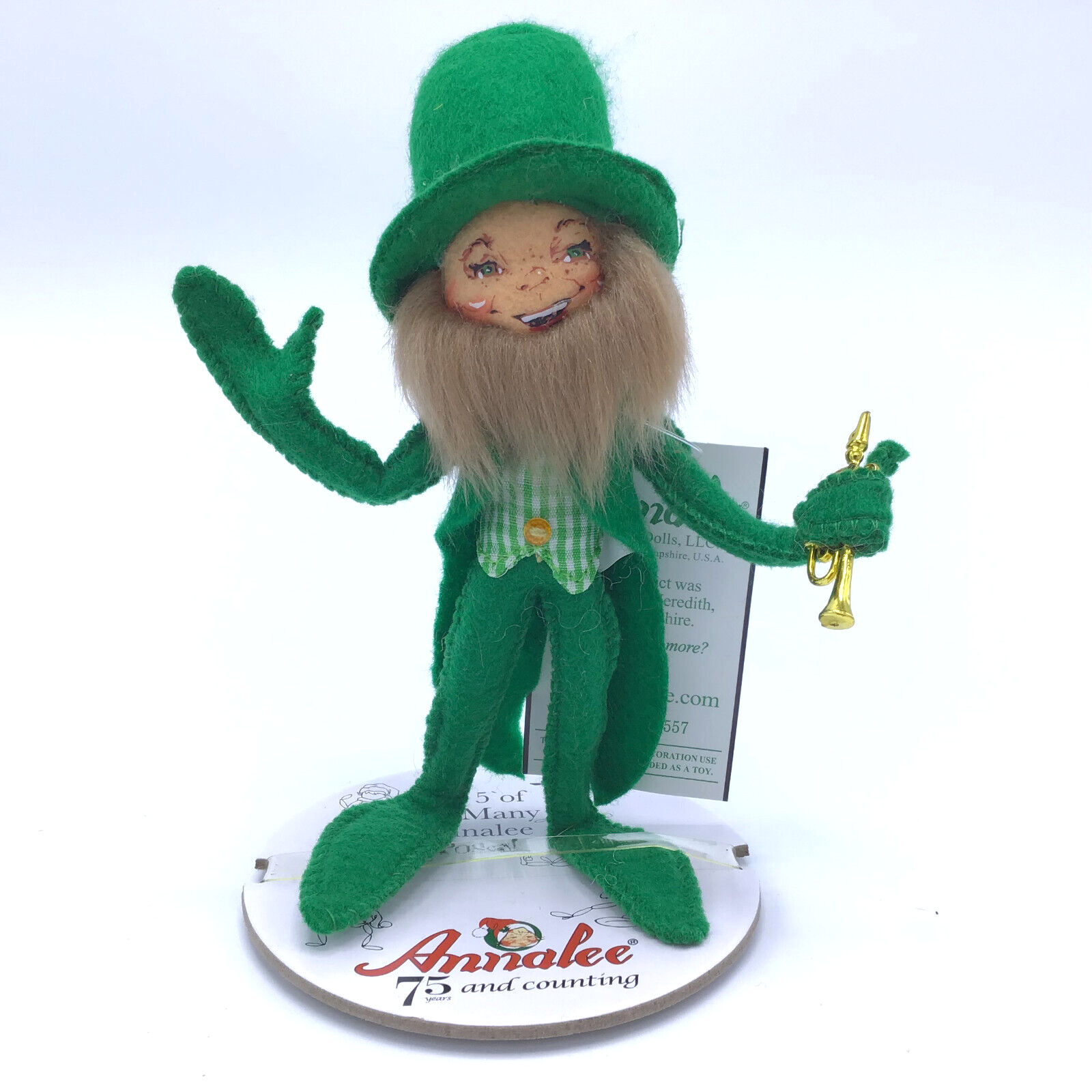 Annalee Doll Leprechaun w/ Brown Beard Holdig Horn 8