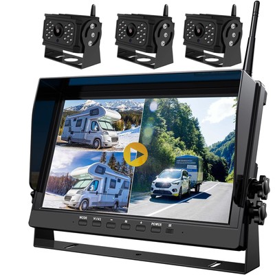 3 Digital Wireless Backup Camera 10.1'' DVR Quad Split Monitor for RV Trailer Bus