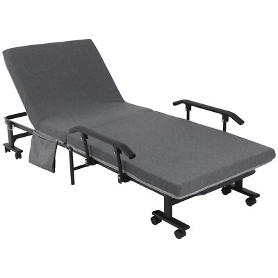 Folding Rollaway Bed with Mattress Guest Bed with Adjustable Backrest & Wheels