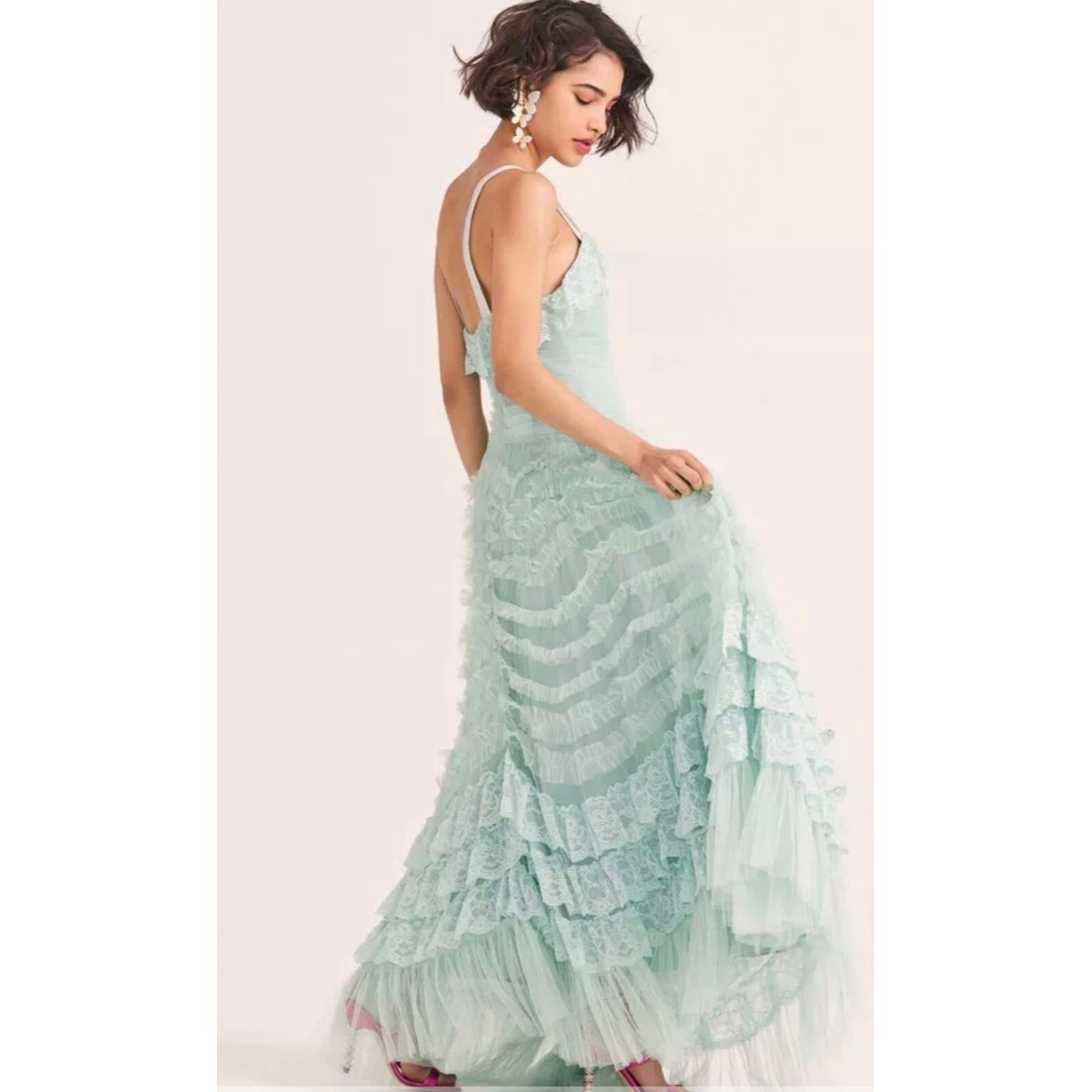 Pre-owned Loveshackfancy Sharelle Gown Mint Blue Sz 4 Retail 895