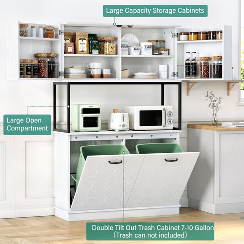 Kitchen Pantry Cabinet Tilt Out Trash Can Cabinet Hutch Storage Cupboard Cabinet