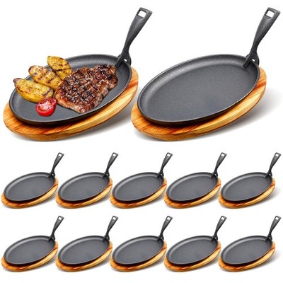 12 Sets Cast Iron Skillet Fajita Plate 10.63x6.89