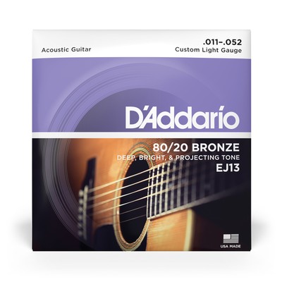 D'Addario EJ13 80/20 Bronze Custom Light Acoustic Guitar Strings 11-52