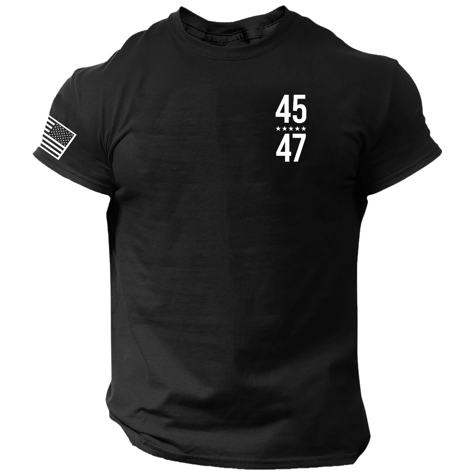 45 47 Trump Shirt Left Chest Ultra MAGA Patriotic USA American Flag