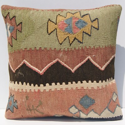 rug pillow Persian old pillow cover hand made pillow case 16x16 square vintage decorative kilim rug