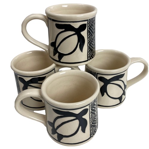 Vintage Lee Ceramics Hawaii Ceramic & Relief Sea Turtle Mug Set of 4
