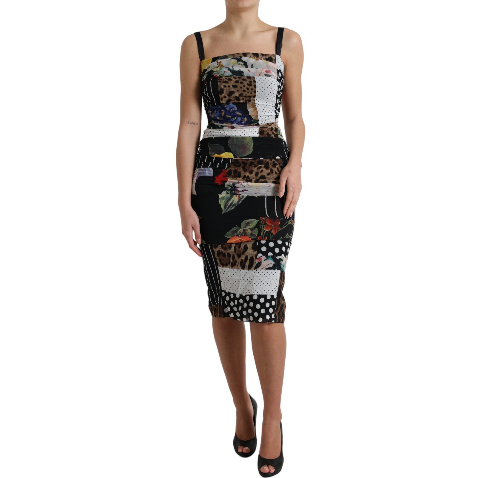 40号【DOLCE&GABBANA】スカート DOLCE & GABBANA Dress Patchwork Midi Floral Leopard Bodycon