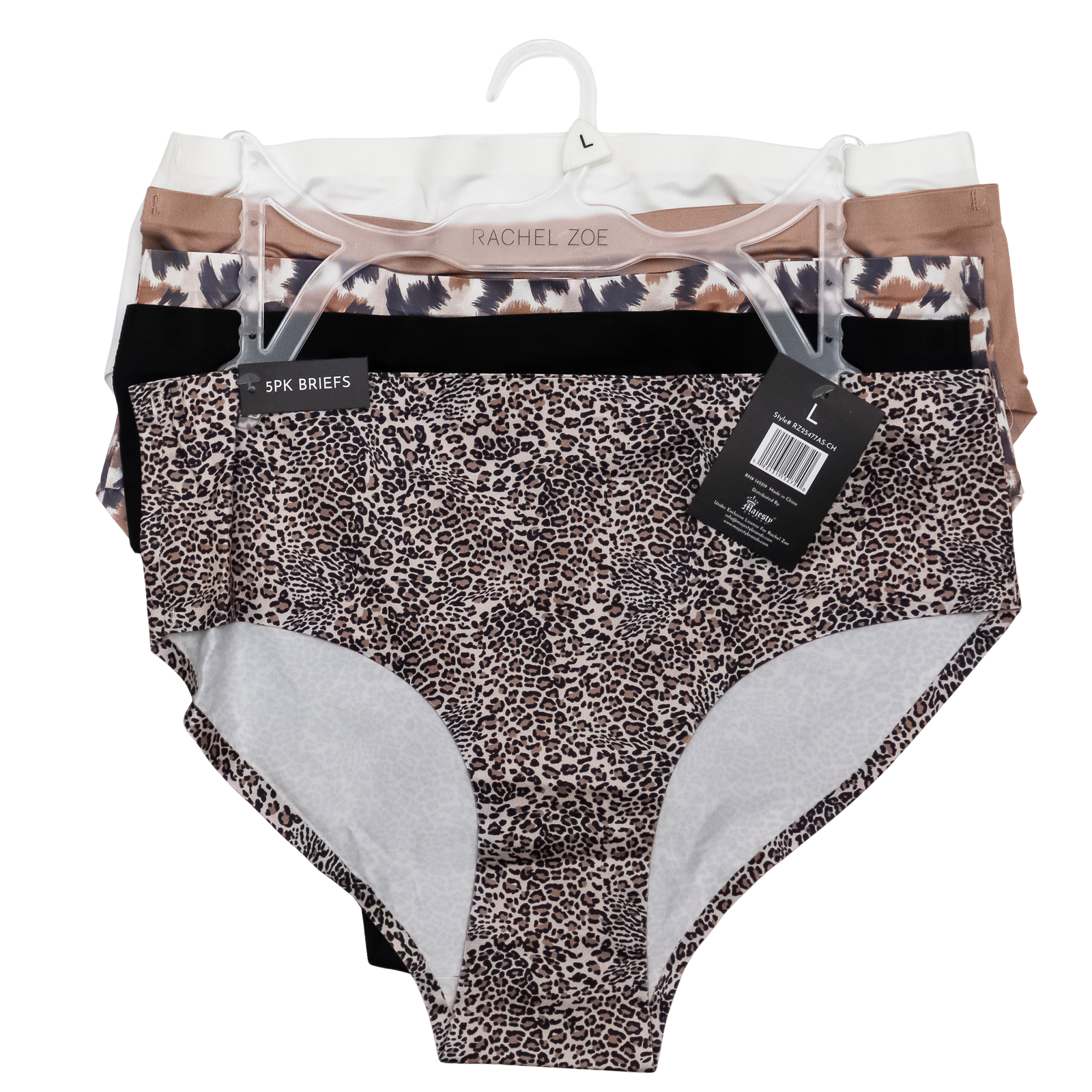 Rachel Zoe 5-Pack Women’s Briefs Size LARGE Leopard Black White Neutral New