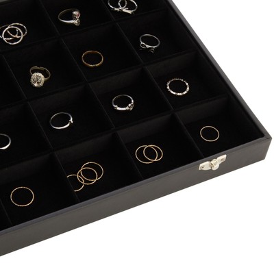 Black Jewelry Display Tray with Velvet Lining for Rings, Stones, 14 x 9.5 x 2 In