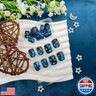 Dark Blue Press on Nails Short Fake Nails Starry Sky Nails Press ons Glossy Acrylic Nails Summer Glue on Nails Cute False Nails with Gold Stars Designs Square Stick on Nails for Women 24Pcs