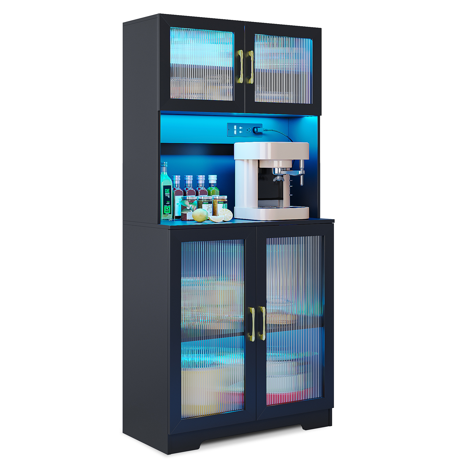 Buffet Hutch Cabinet with LED Light, Kitchen Storage Pantry w/ Adjustable Shelf