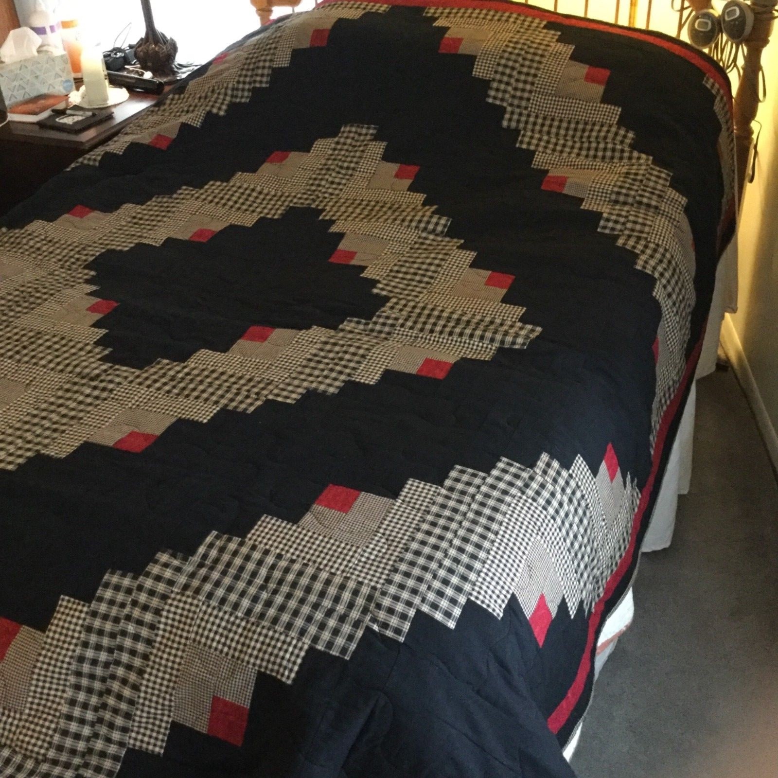 Home made Quilt  92x92 inches, Black, Beige, Red