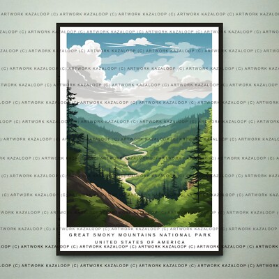 Unframed Illustration Art Print Great Smoky Mountains Scenic Landscape