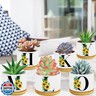 Sunflower Succulent Plant Pots 3 Inch Ceramic Cactus Flower Pots Personalized Initials R Sunflower Gifts for Women Mom Sister,Birthday Housewarming,Wedding,Window Garden Desk Decor