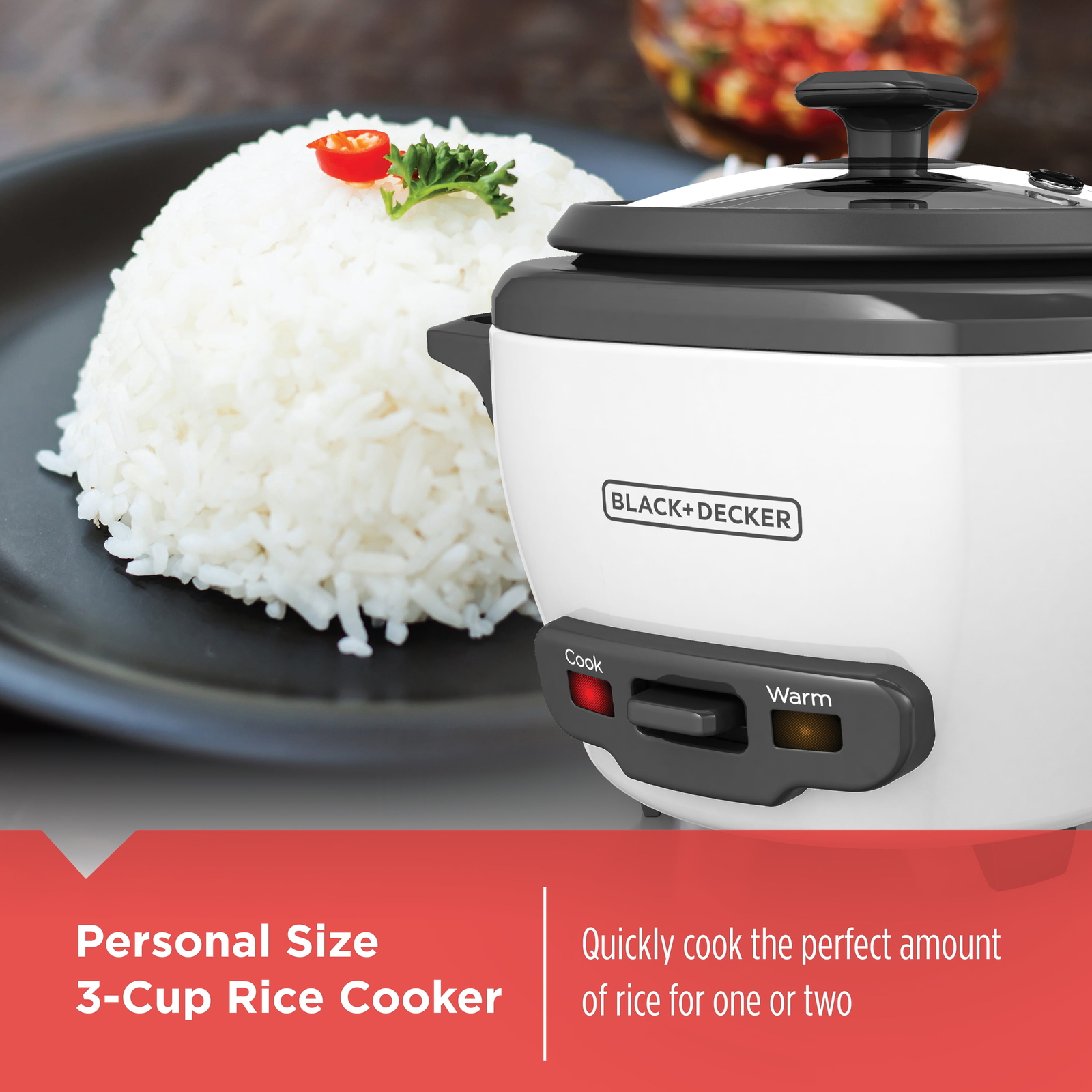 BLACK+DECKER 3-Cup Electric Rice Cooker with Keep-Warm Function, White, RC503