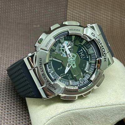 Pre-owned Casio G-shock Gm-110-1a Metal Covered Bezel Metallic Look Analog Digital Watch