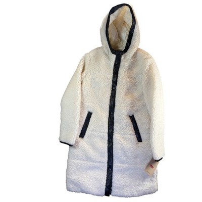 Levi's Sherpa Hooded Long Coat Women XS Cream Faux Leather Trim LW2RS136