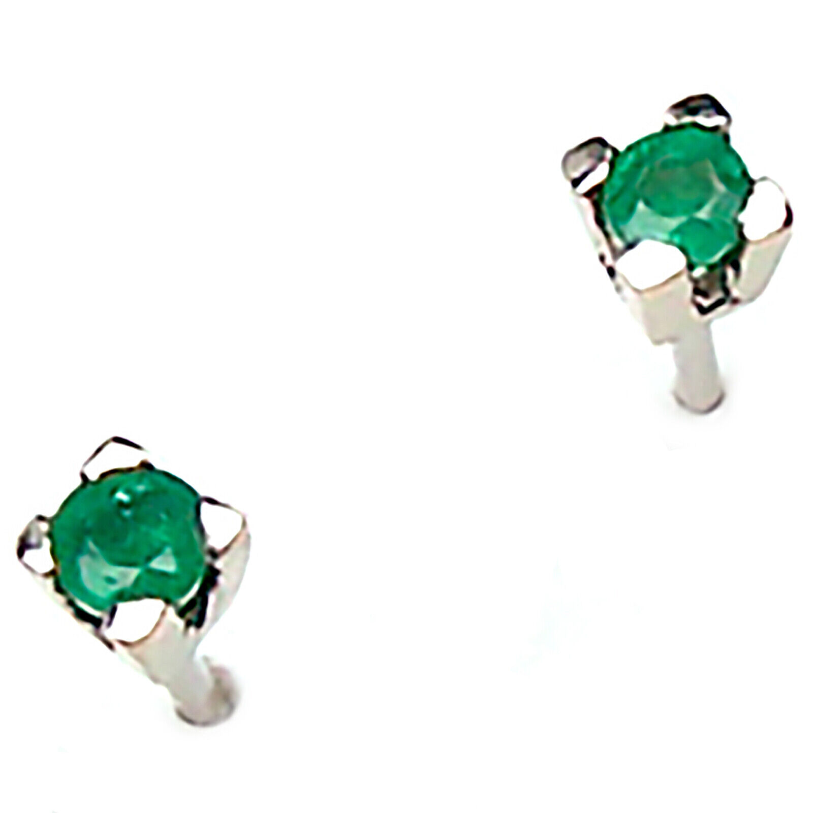 Pre-owned Gioielli Aurum Earrings Men Women White Gold 18 Carats Light Spot With Emeralds Natural Green
