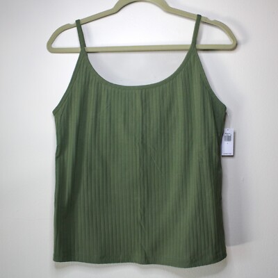 Old Navy Womens Fitted Olive Green Rib Knit Cami Tank Top Shelf Bra Size L