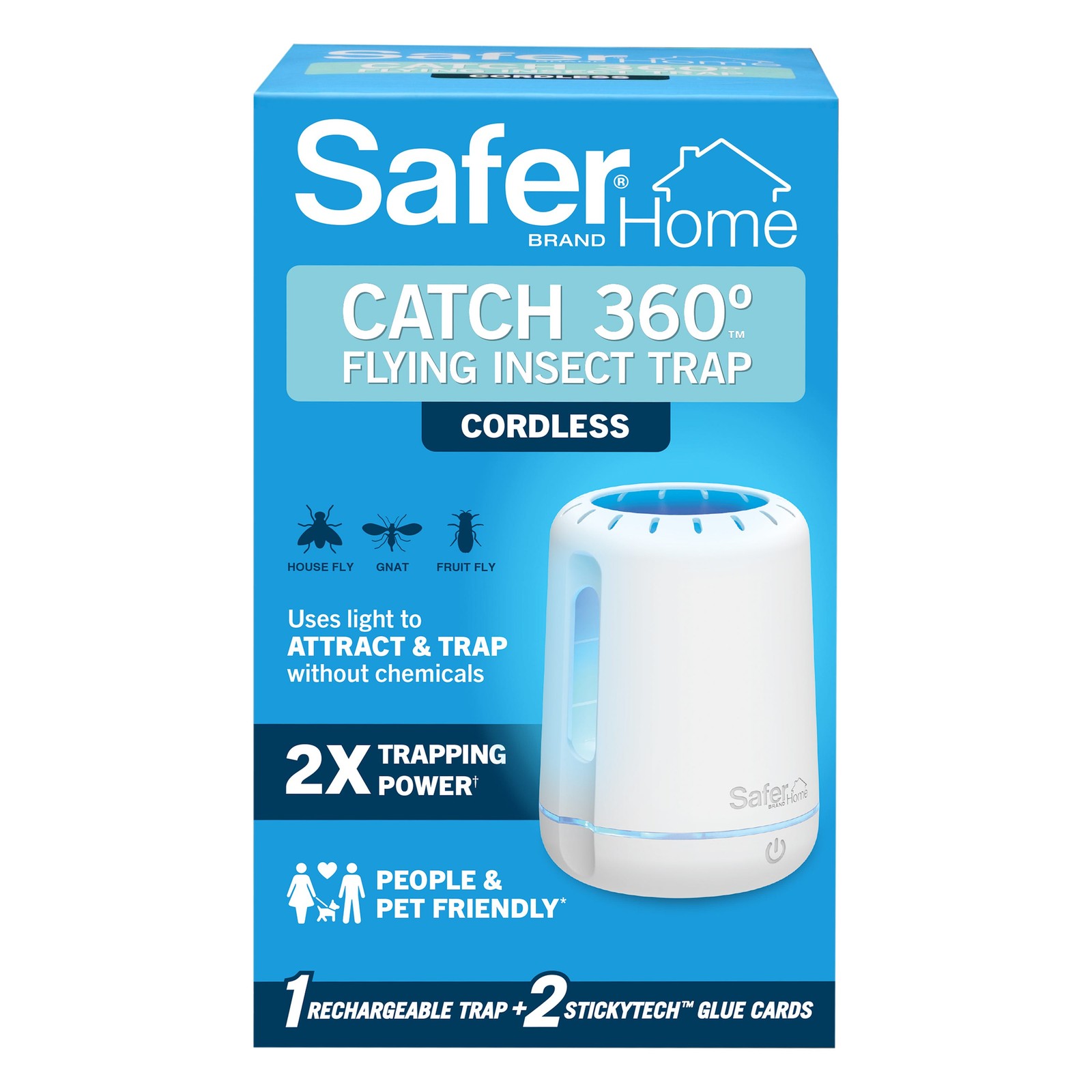 Safer Home Catch 360 Cordless Insect Trap Device + 2 Glue Cards